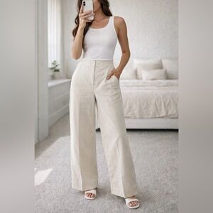 Theory Linen Blend Wide Leg Pants Cream High Rise Minimalist Size 4